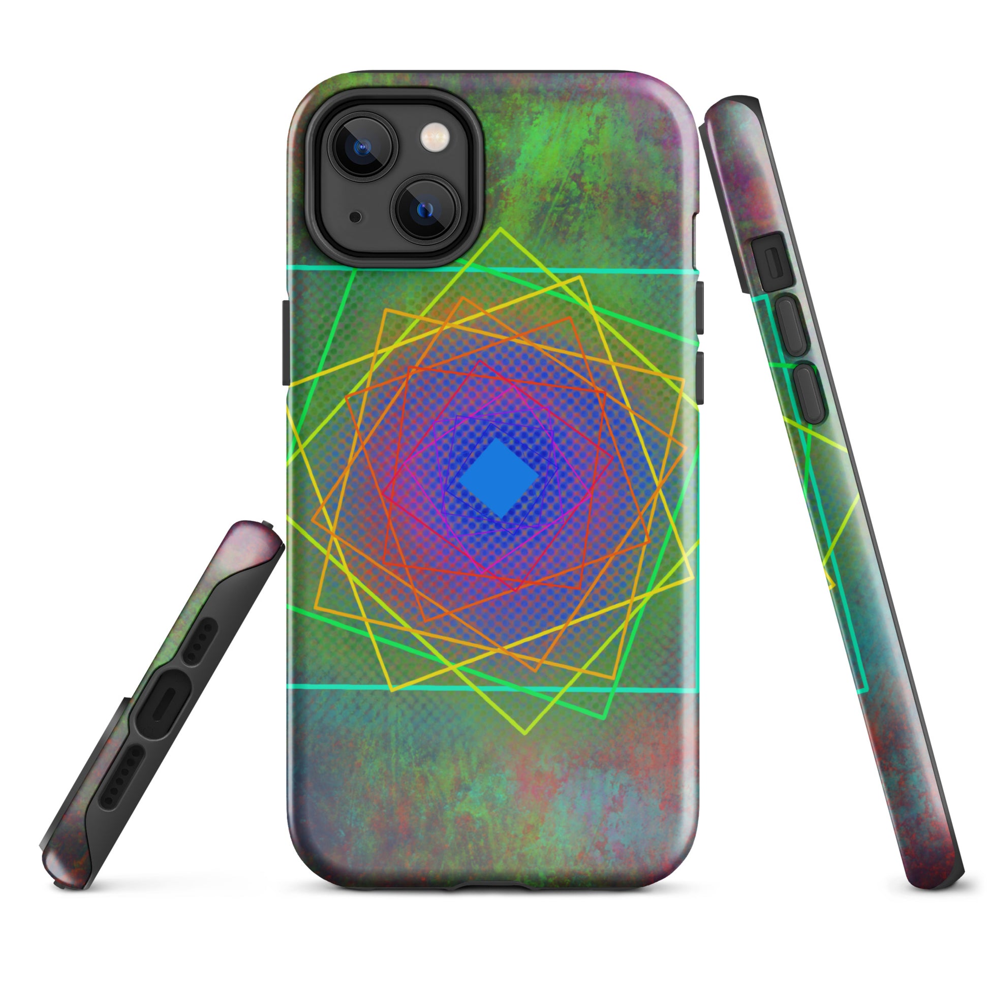 A Colourful Geometric Cubes Case for the iPhone 14 Plus