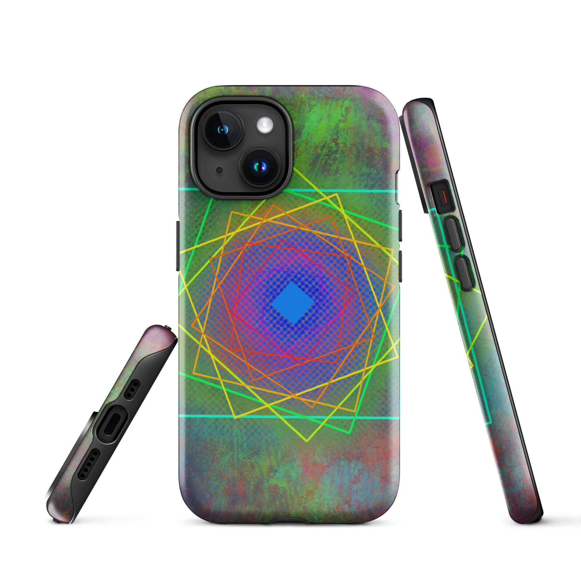 A Colourful Geometric Cubes Case for the iPhone 15 