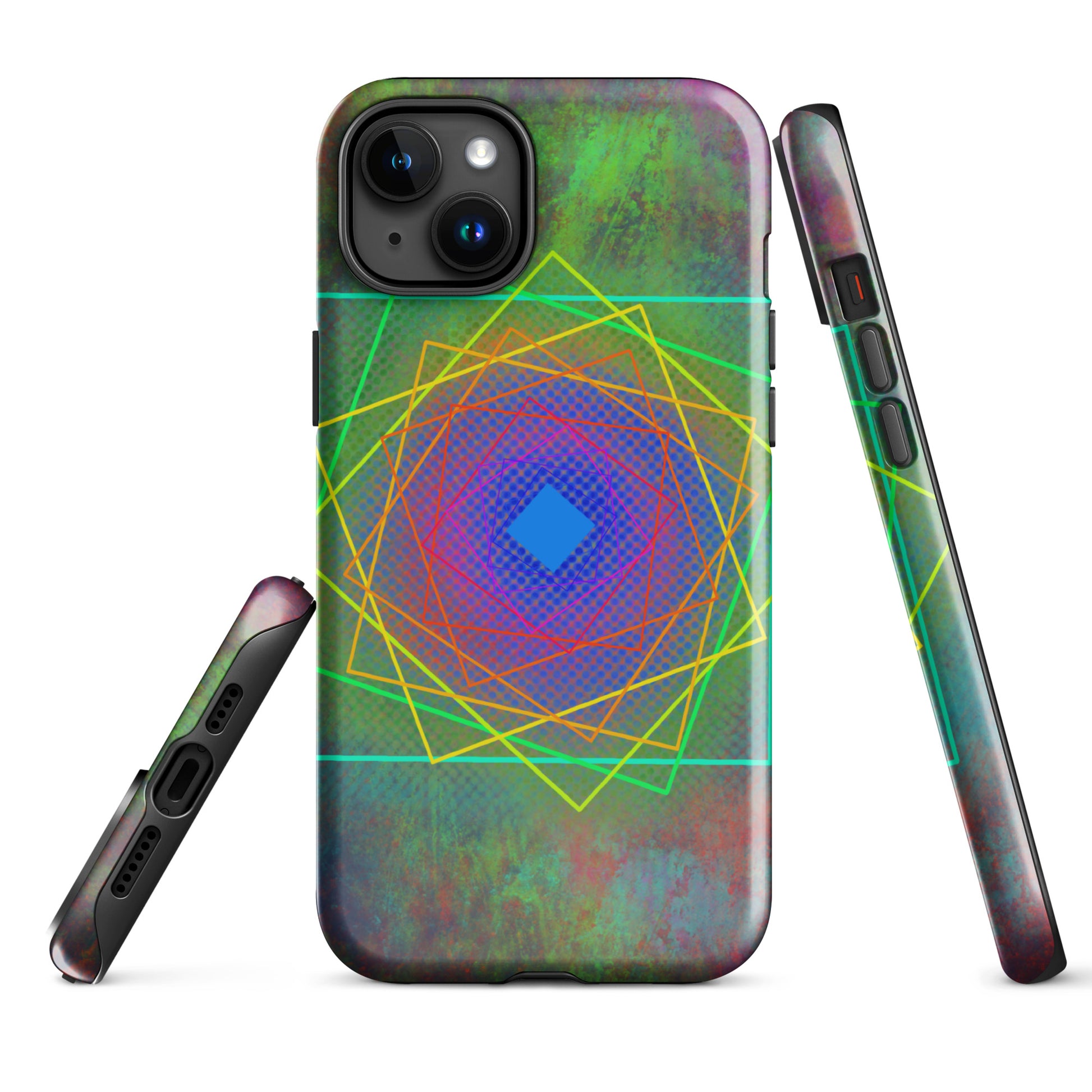 A Colourful Geometric Cubes Case for the iPhone 15 Plus