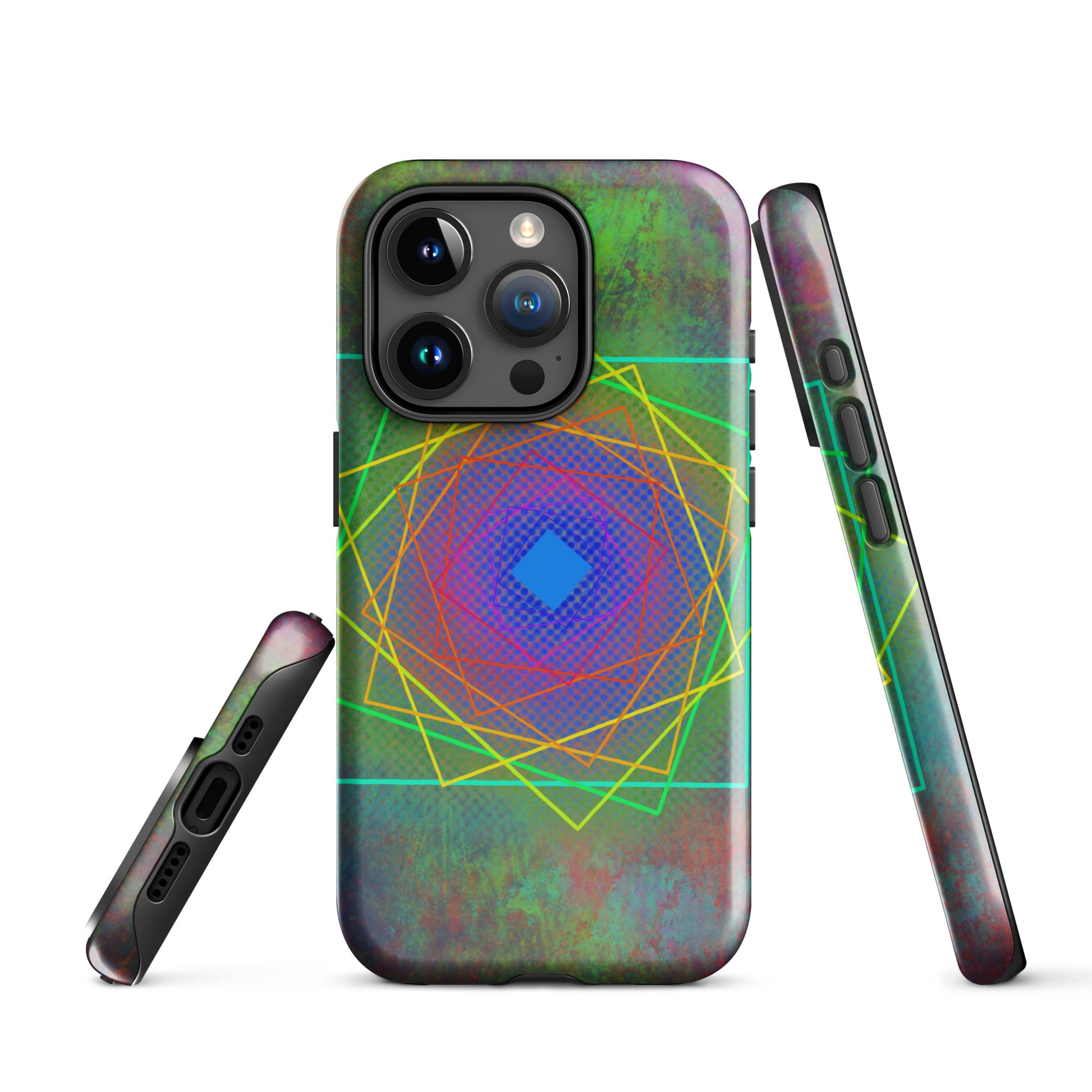 A Colourful Geometric Cubes Case for the iPhone 15 Pro 
