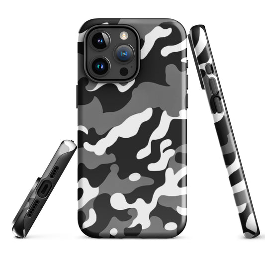 A Black and White Camouflage Case for the iPhone 15 Pro Max