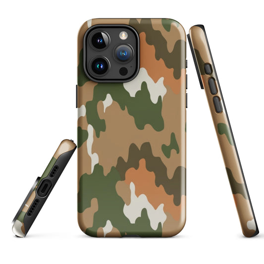 A Brown and Green Camouflage Case for the iPhone 15 Pro Max