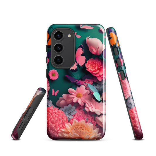 A Pink 3D Flowers & Butterfly Case for the Samsung Galaxy S23